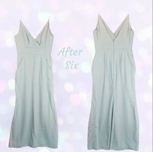 After Six Maxi Dress Womens Sz 10 Willow Green Crepe Pockets Cross Over Front